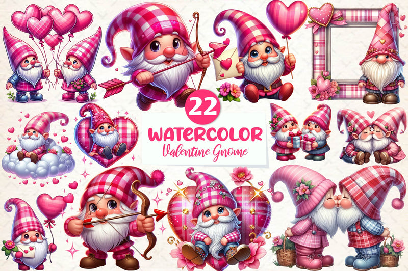 Pink Valentine Gnome In Love Clipart Bundle - CraftNest - Digital Crafting and Art