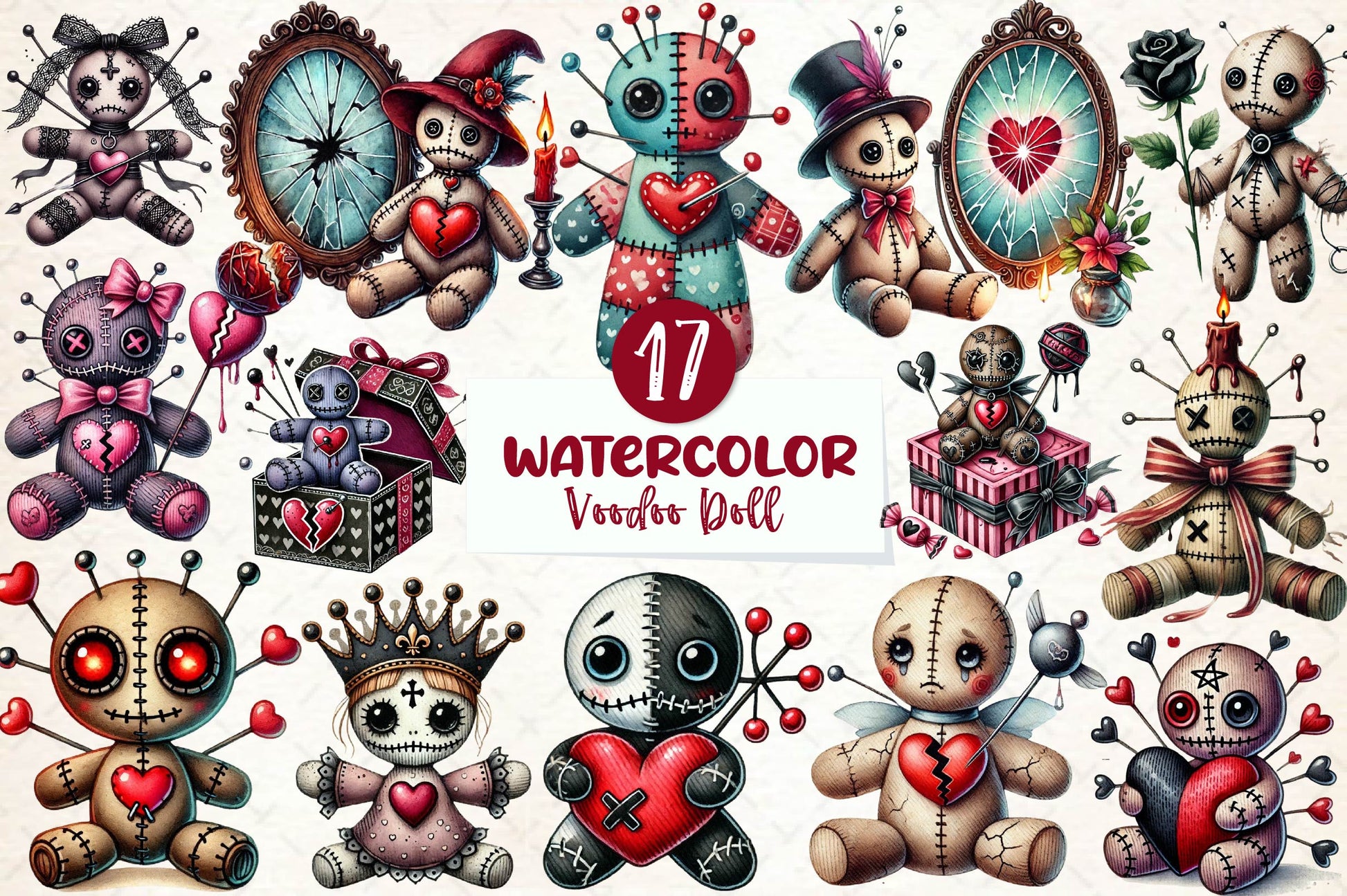 Valentines Day Gothic Voodoo Doll Clipart Bundle - CraftNest - Digital Crafting and Art