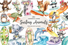Retro Surfing Animals Clipart Bundle - CraftNest - Digital Crafting and Art