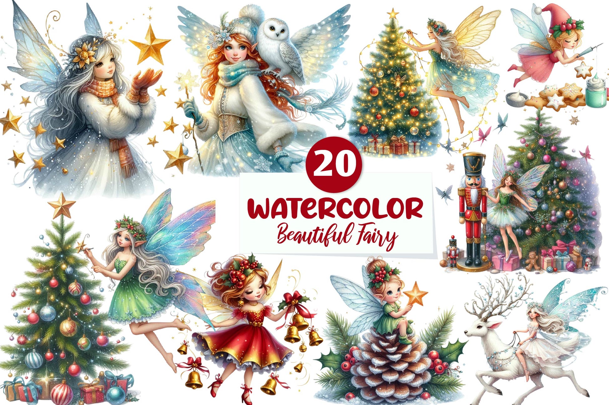 Beautiful Fairy Christmas Clipart Bundle - CraftNest - Digital Crafting and Art