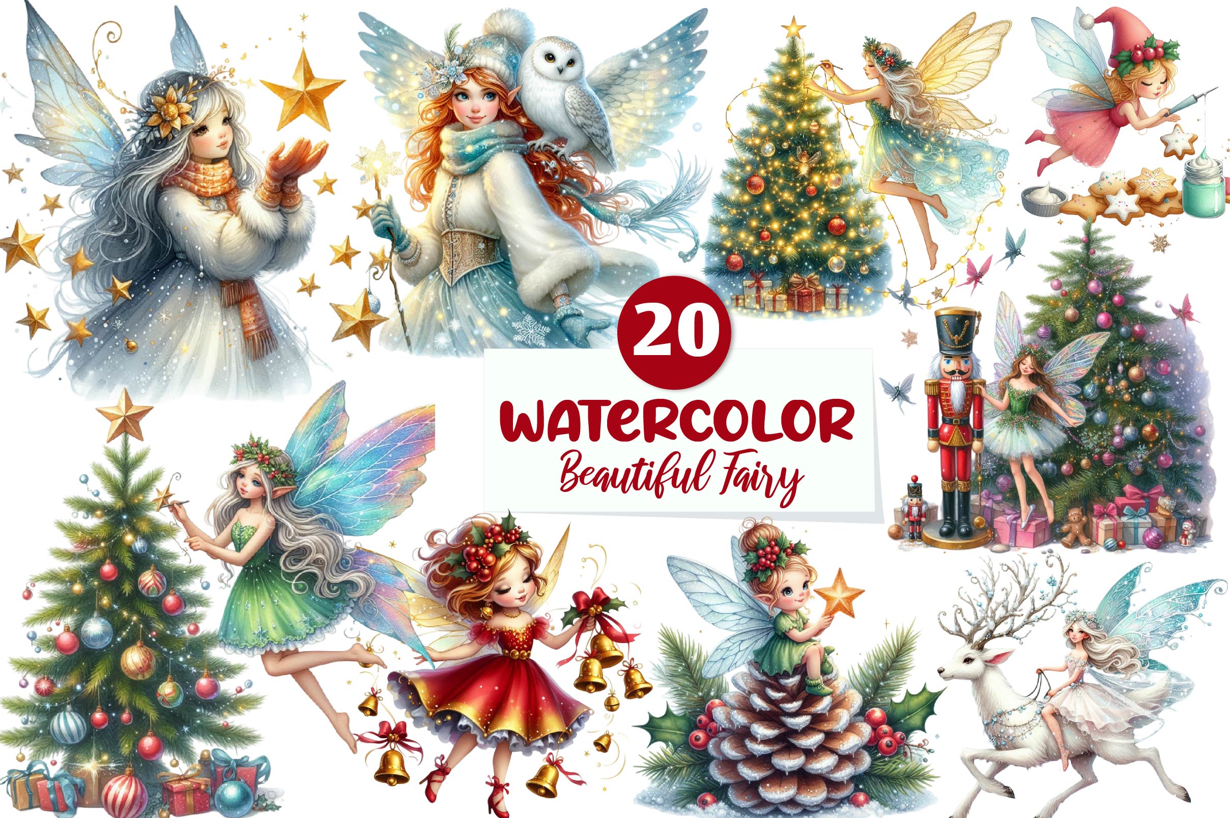 Beautiful Fairy Christmas Clipart Bundle - CraftNest - Digital Crafting and Art