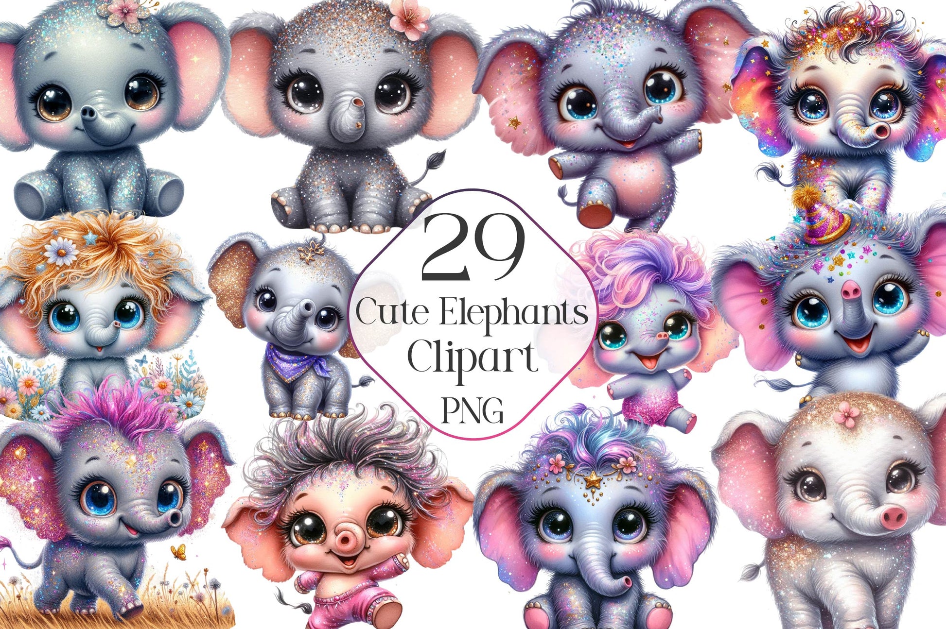 Cute Baby Elephants Clipart Bundle - CraftNest - Digital Crafting and Art