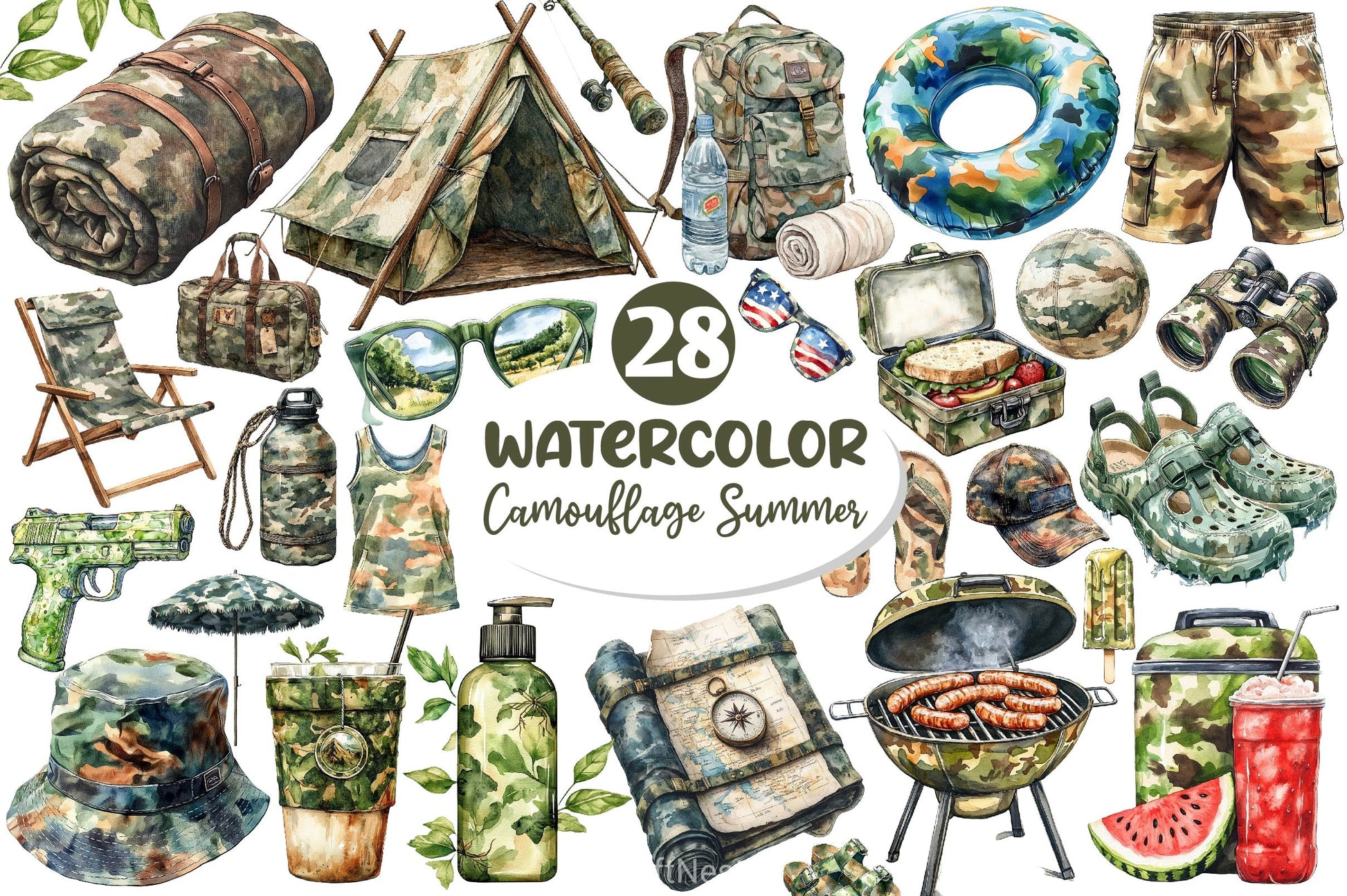 Camouflage Summer Elements Clipart Bundle 2 - CraftNest - Digital Crafting and Art