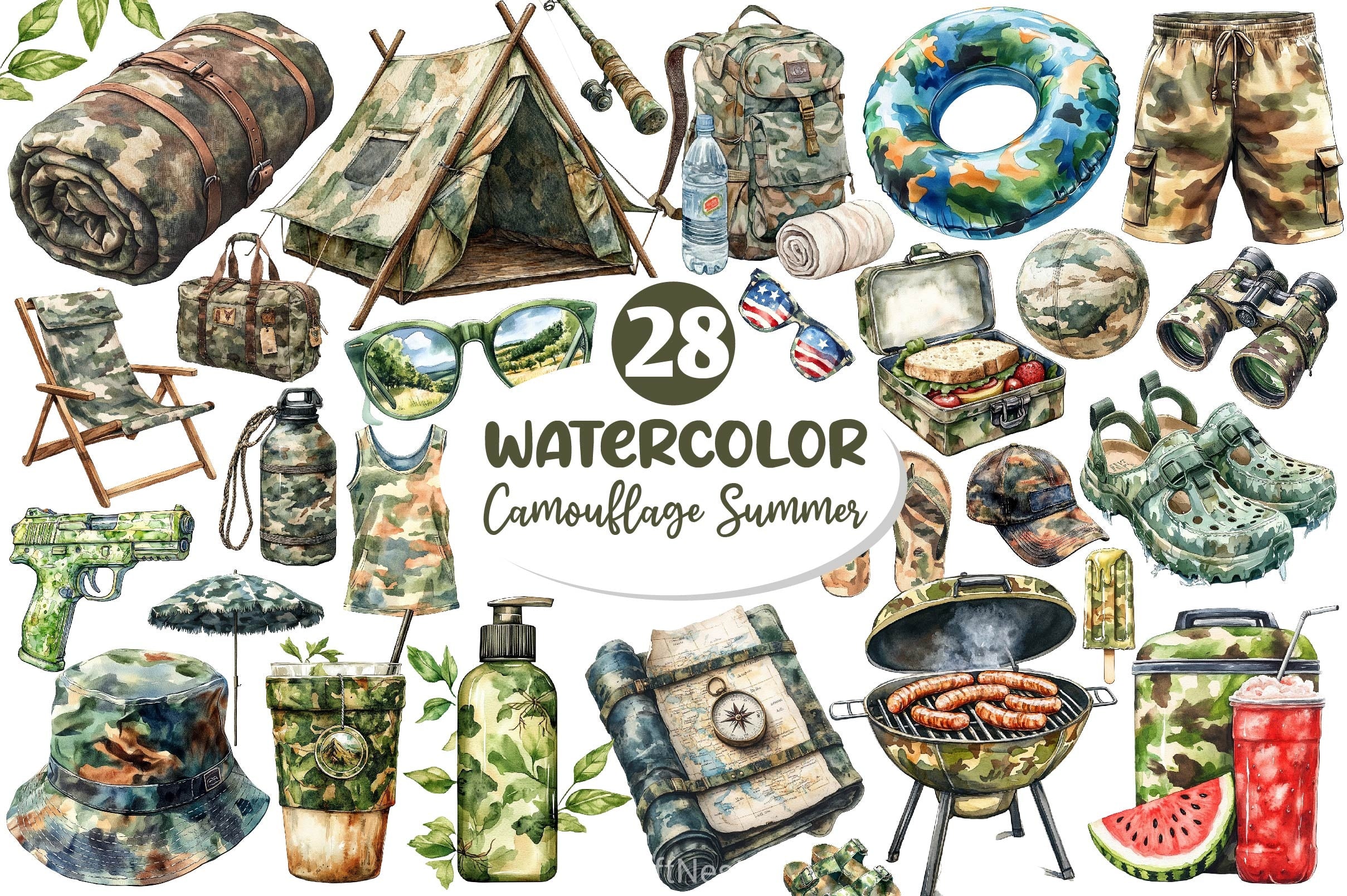 Camouflage Summer Elements Clipart Bundle 2 - CraftNest - Digital Crafting and Art