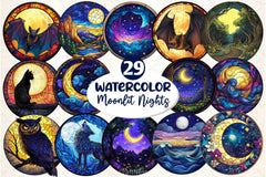 Moonlit Nights Stained Glass Circle Clipart Bundle - CraftNest - Digital Crafting and Art