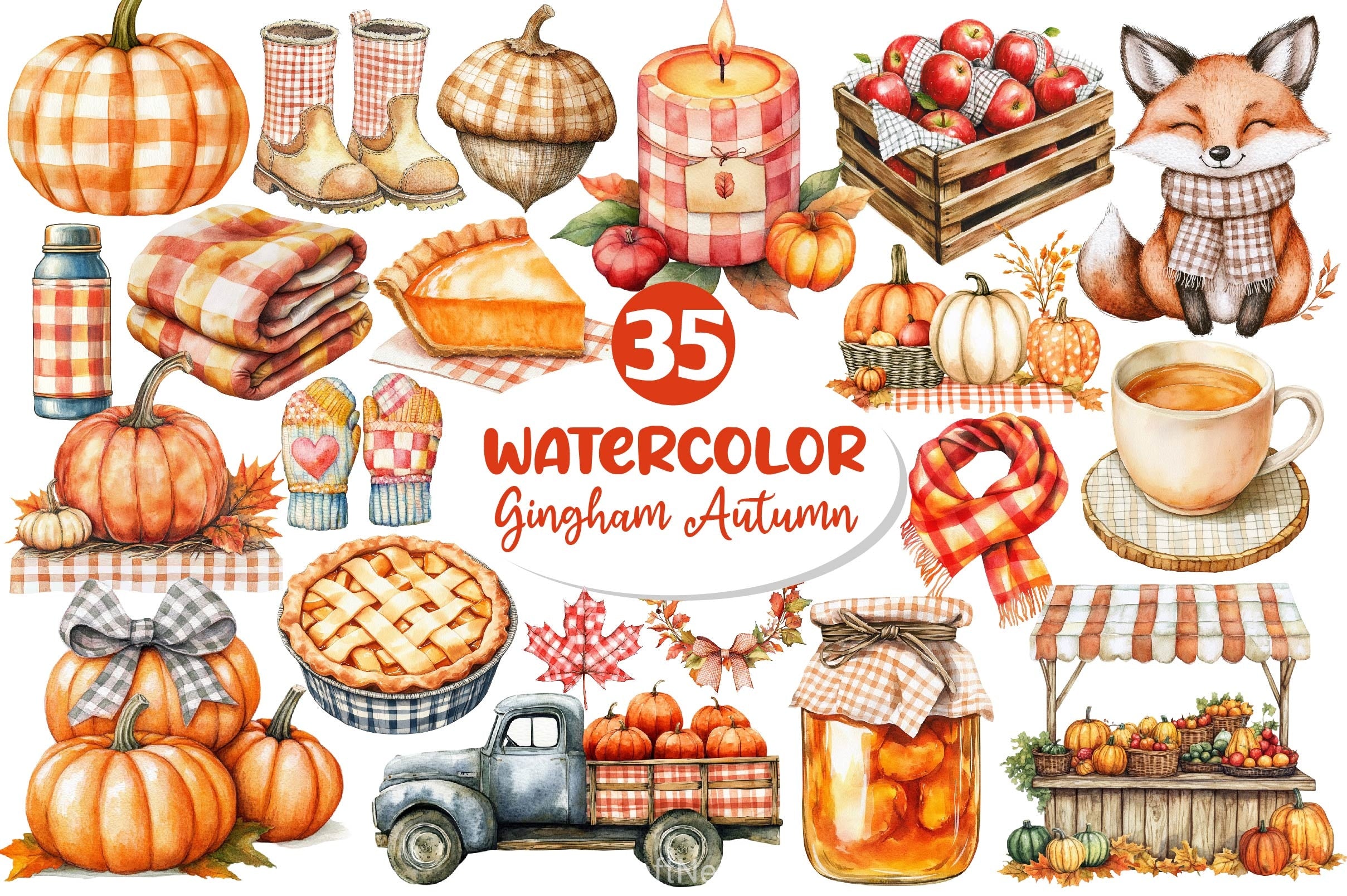 Gingham Autumn Clipart Bundle 2 - CraftNest - Digital Crafting and Art