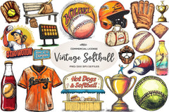 Vintage Softball Clipart Bundle - CraftNest - Digital Crafting and Art