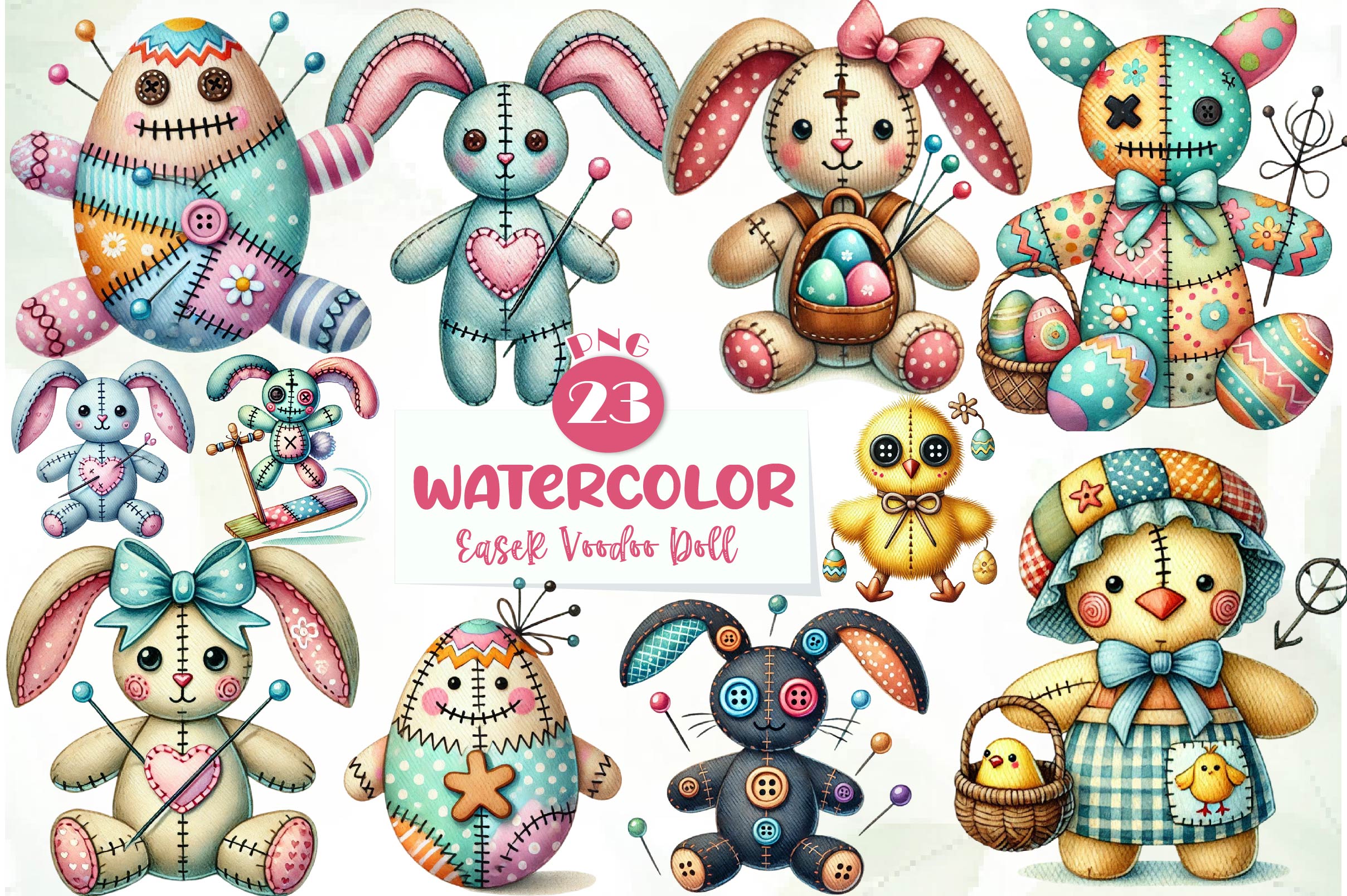 Cute Easter Voodoo Doll Clipart Bundle - CraftNest - Digital Crafting and Art