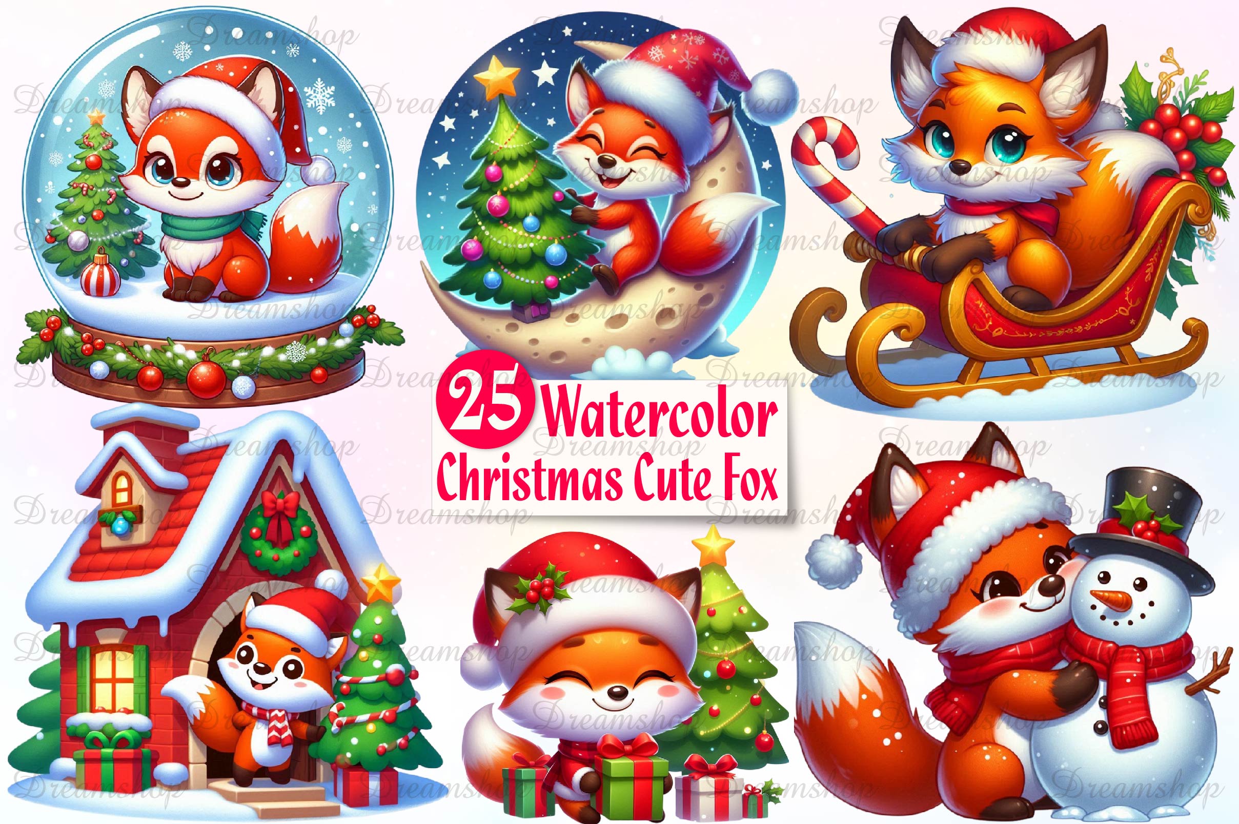 Christmas Cute Fox Clipart Bundle - CraftNest - Digital Crafting and Art