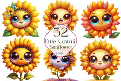 Cute Kawaii Sunflower Clipart Bundle - CraftNest - Digital Crafting and Art
