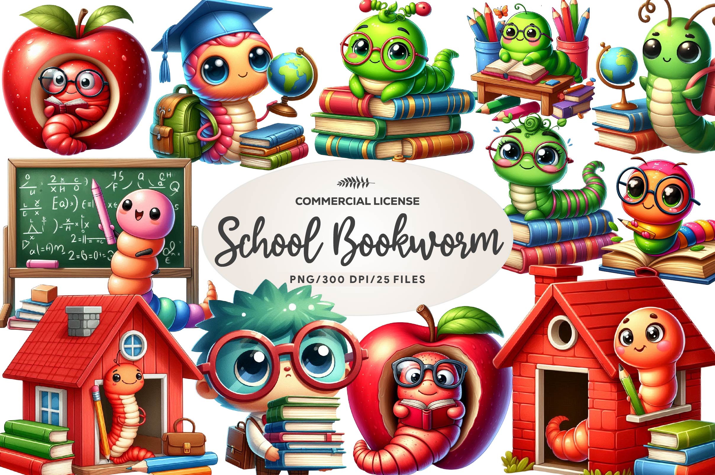 Schoolworm School Bookworm Clipart Bundle