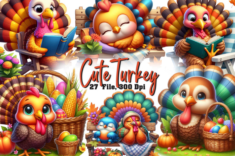 Cute Turkey Clipart Bundle - CraftNest - Digital Crafting and Art