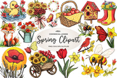 Red & Yellow Spring Clipart Bundle - CraftNest - Digital Crafting and Art