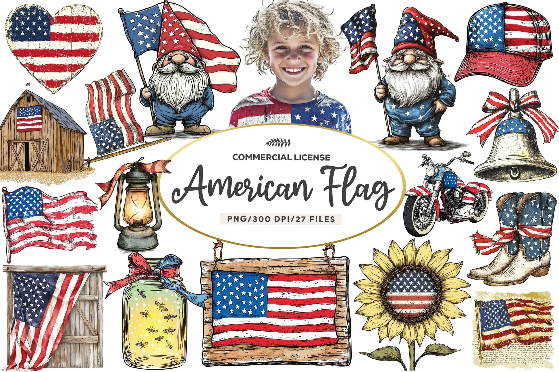 Vintage American Flag Design Clipart Bundle - CraftNest - Digital Crafting and Art