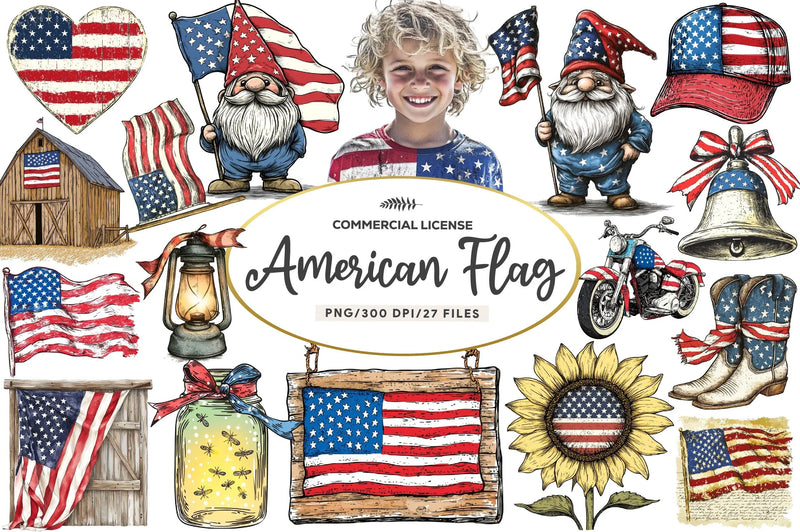 Vintage American Flag Design Clipart Bundle - CraftNest - Digital Crafting and Art