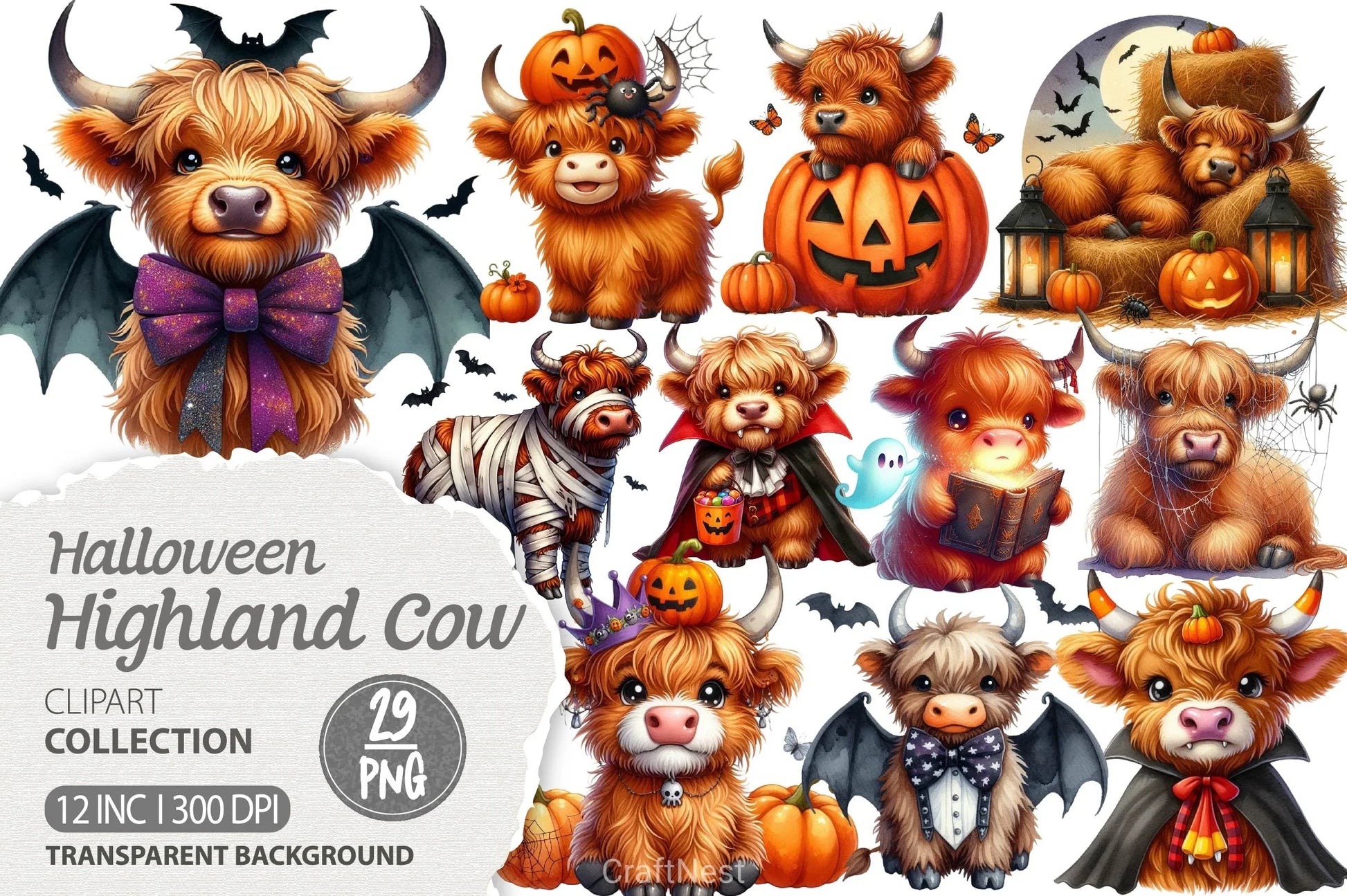 Cute Halloween Highland Cow Clipart Bundle 3 - CraftNest - Digital Crafting and Art