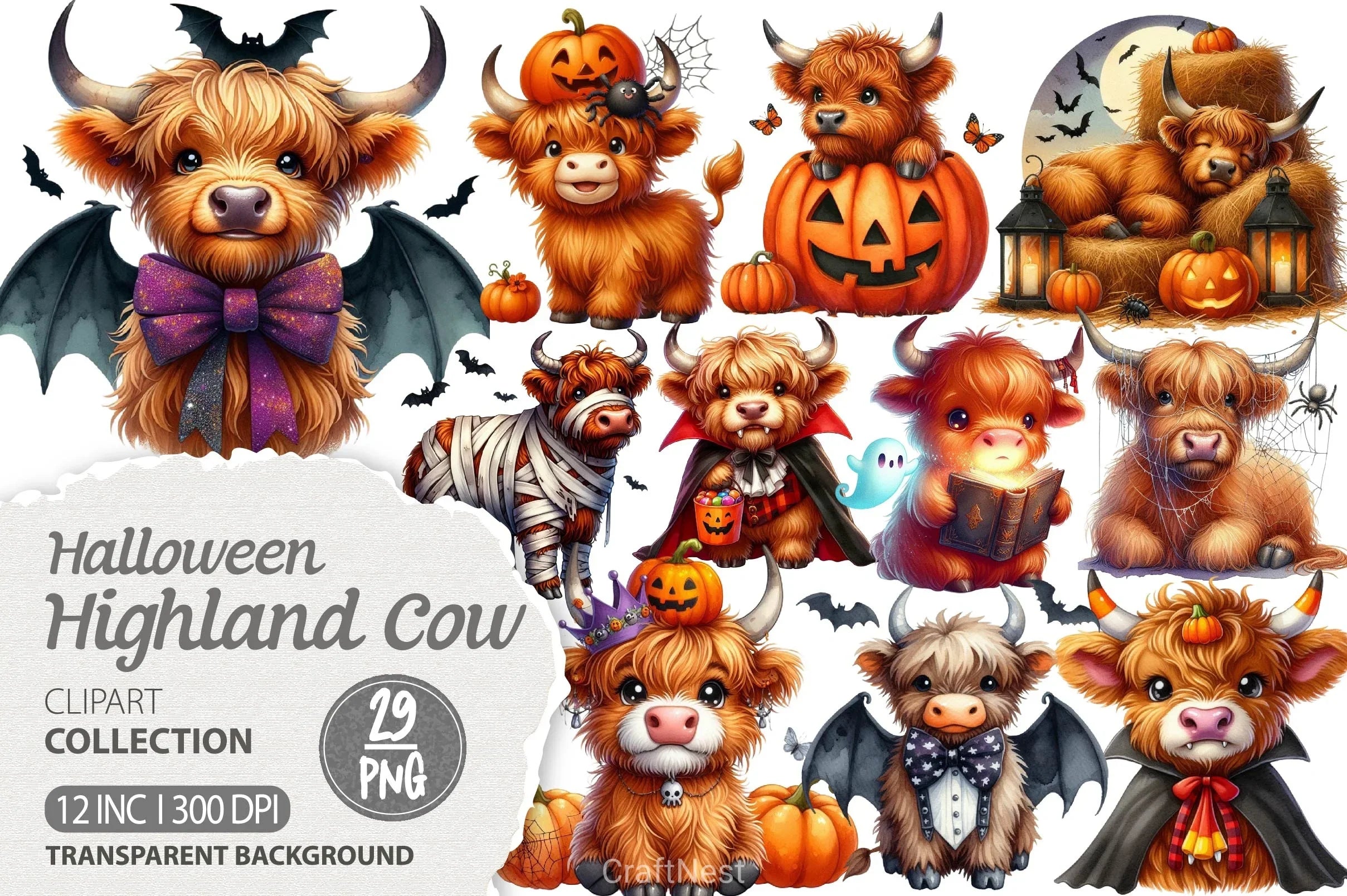 Cute Halloween Highland Cow Clipart Bundle 3 - CraftNest - Digital Crafting and Art