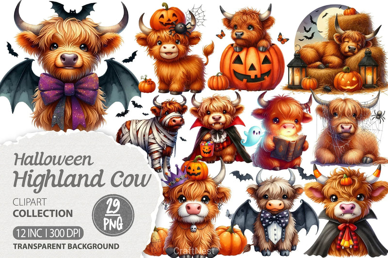 Cute Halloween Highland Cow Clipart Bundle 3 - CraftNest - Digital Crafting and Art