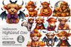 Cute Halloween Highland Cow Clipart Bundle