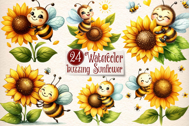Bee Buzzing Sunflower Clipart Bundle - CraftNest - Digital Crafting and Art