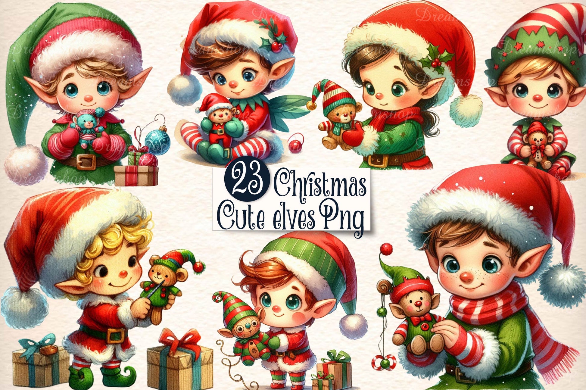 Cute Christmas Elves Clipart Bundle - CraftNest - Digital Crafting and Art