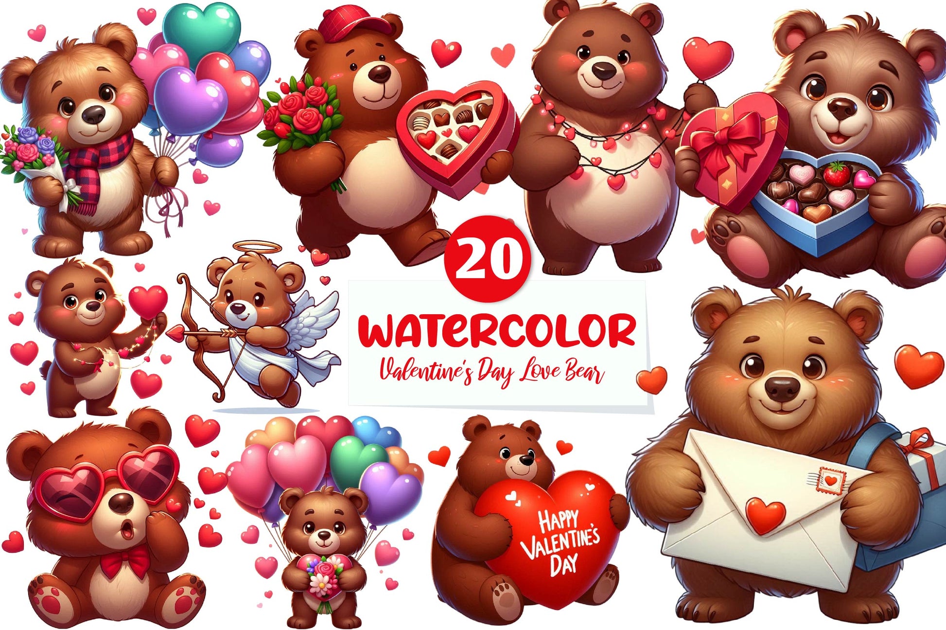 Valentine's Day Love Bear Clipart Bundle - CraftNest - Digital Crafting and Art
