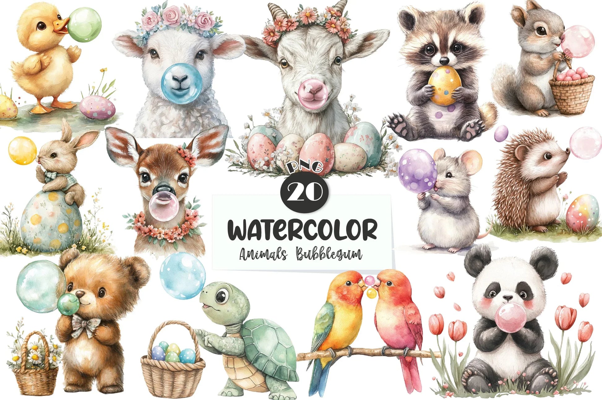 Easter Animals Blowing A Bubblegum Clipart Bundle - CraftNest - Digital Crafting and Art