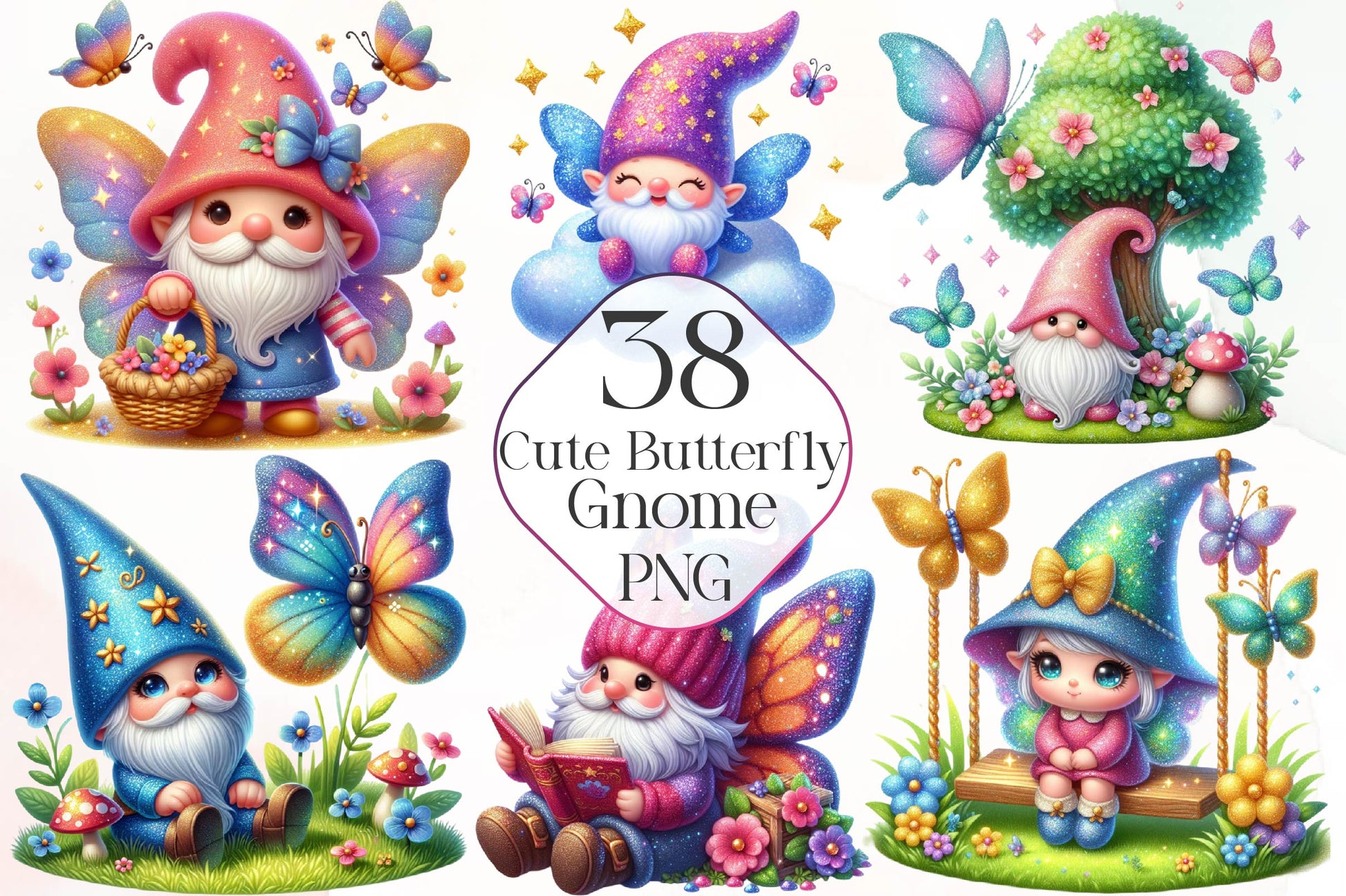 Cute Butterfly Gnome Clipart Bundle - CraftNest - Digital Crafting and Art