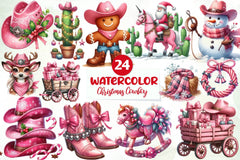 Pink Christmas Cowboy Clipart Bundle - CraftNest - Digital Crafting and Art