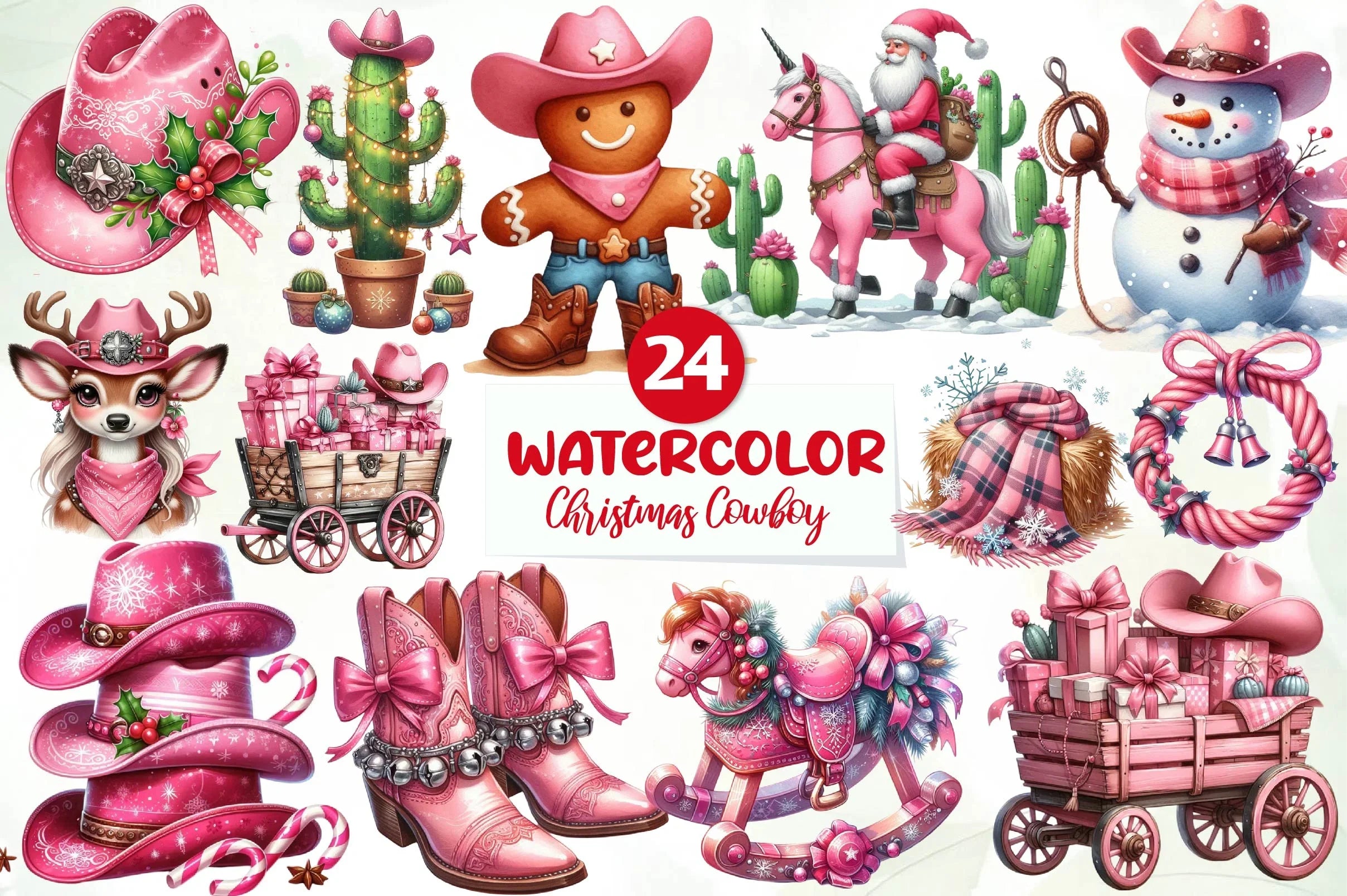 Pink Christmas Cowboy Clipart Bundle - CraftNest - Digital Crafting and Art