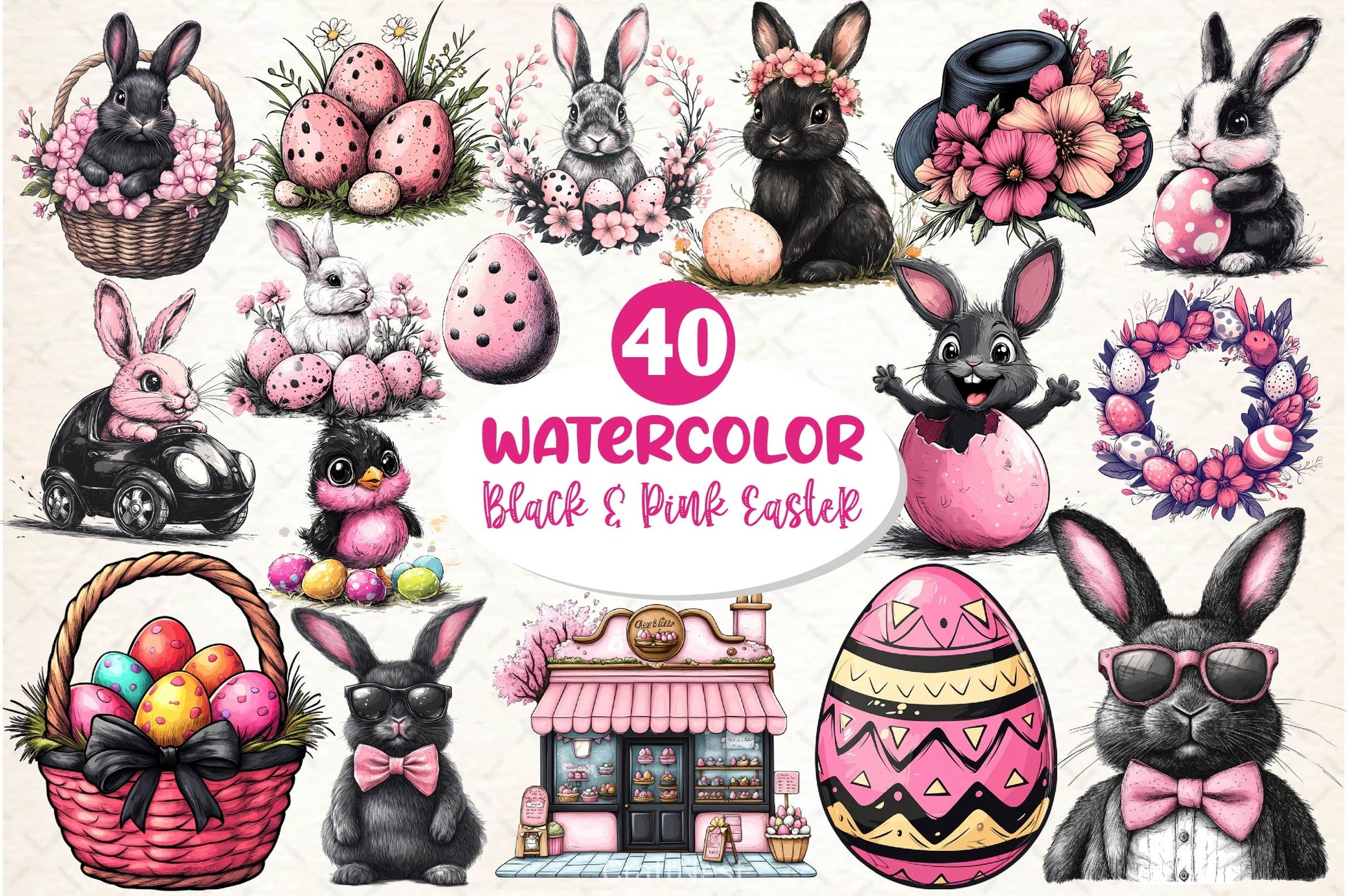 Easter Pink Black Easter Clipart Bundle - CraftNest - Digital Crafting and Art