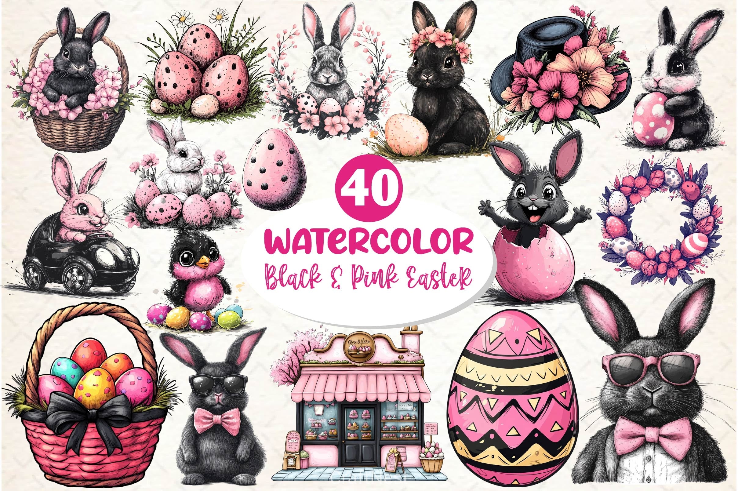 Easter Pink Black Easter Clipart Bundle - CraftNest - Digital Crafting and Art