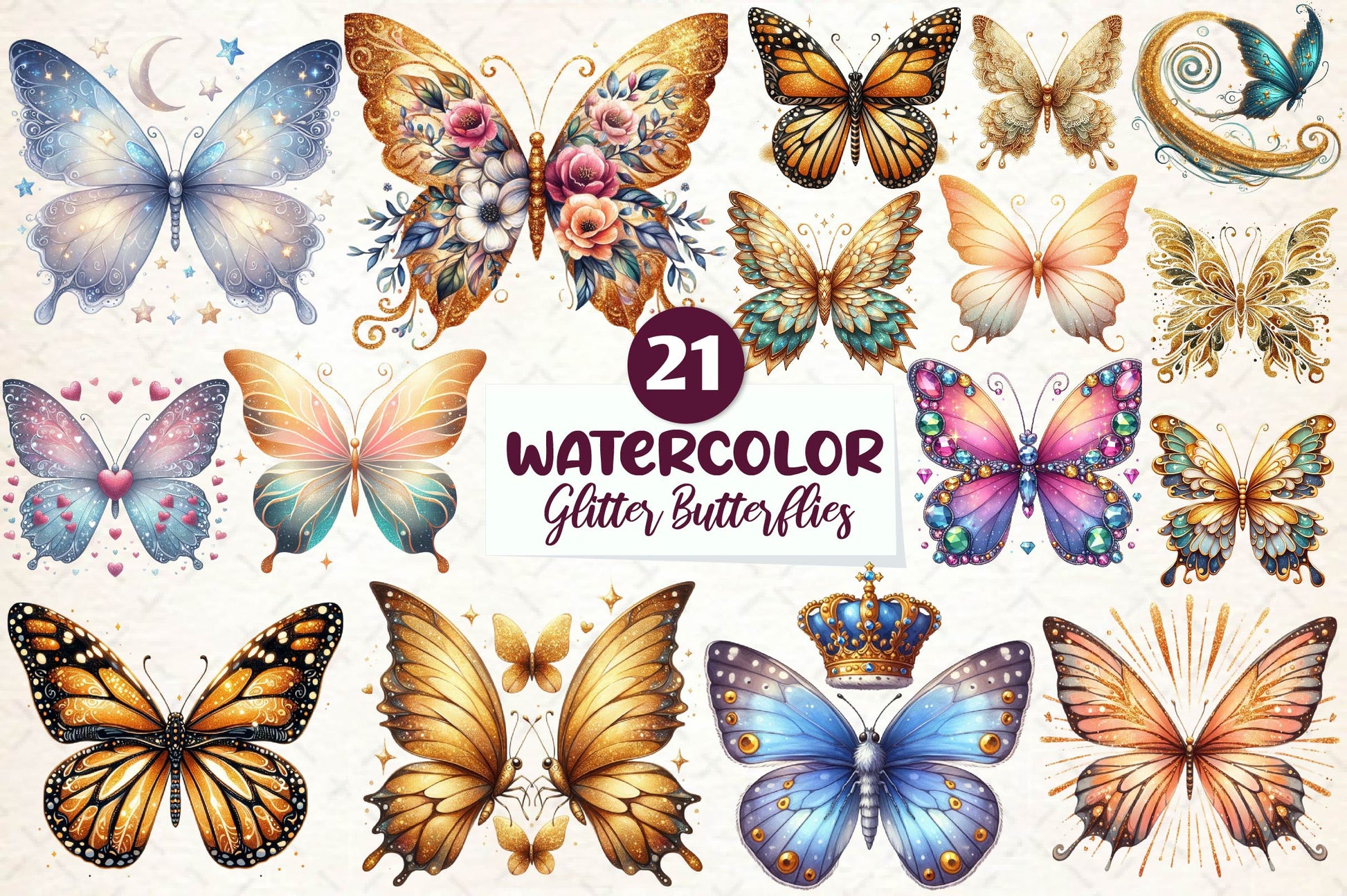Gold Glitter Butterflies Clipart Bundle - CraftNest - Digital Crafting and Art