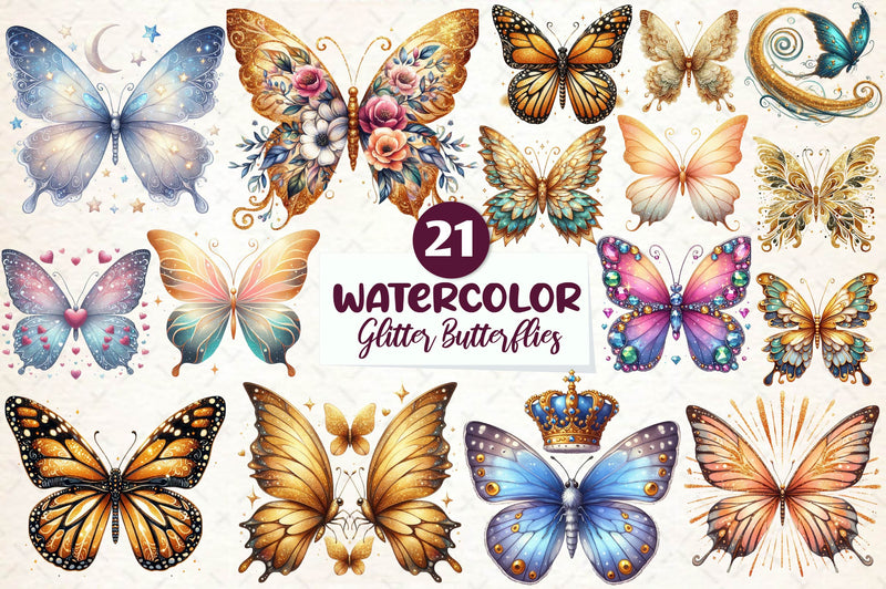 Gold Glitter Butterflies Clipart Bundle - CraftNest - Digital Crafting and Art