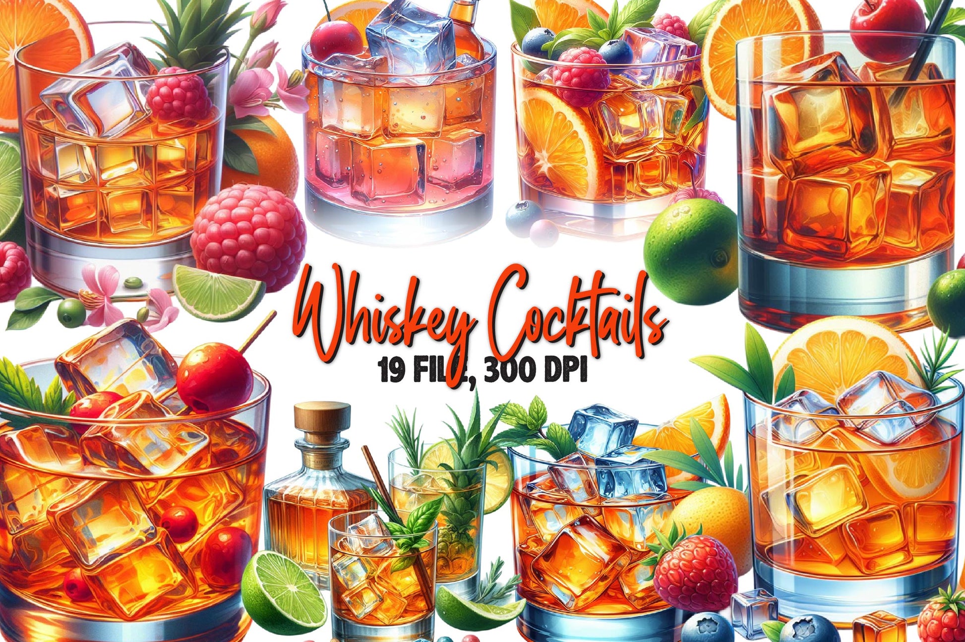 Whiskey Cocktails Clipart Bundle - CraftNest - Digital Crafting and Art