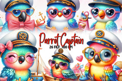 Nautical Parrot Captain Illustration Clipart Bundle - CraftNest - Digital Crafting and Art