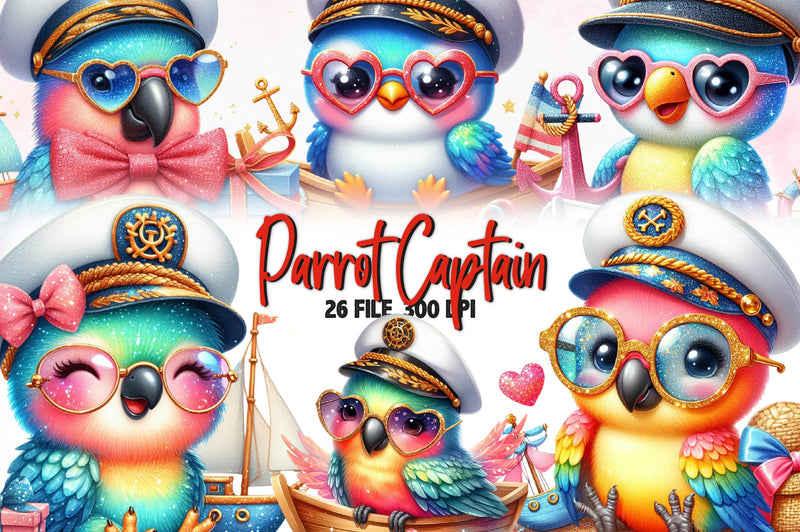 Nautical Parrot Captain Illustration Clipart Bundle - CraftNest - Digital Crafting and Art