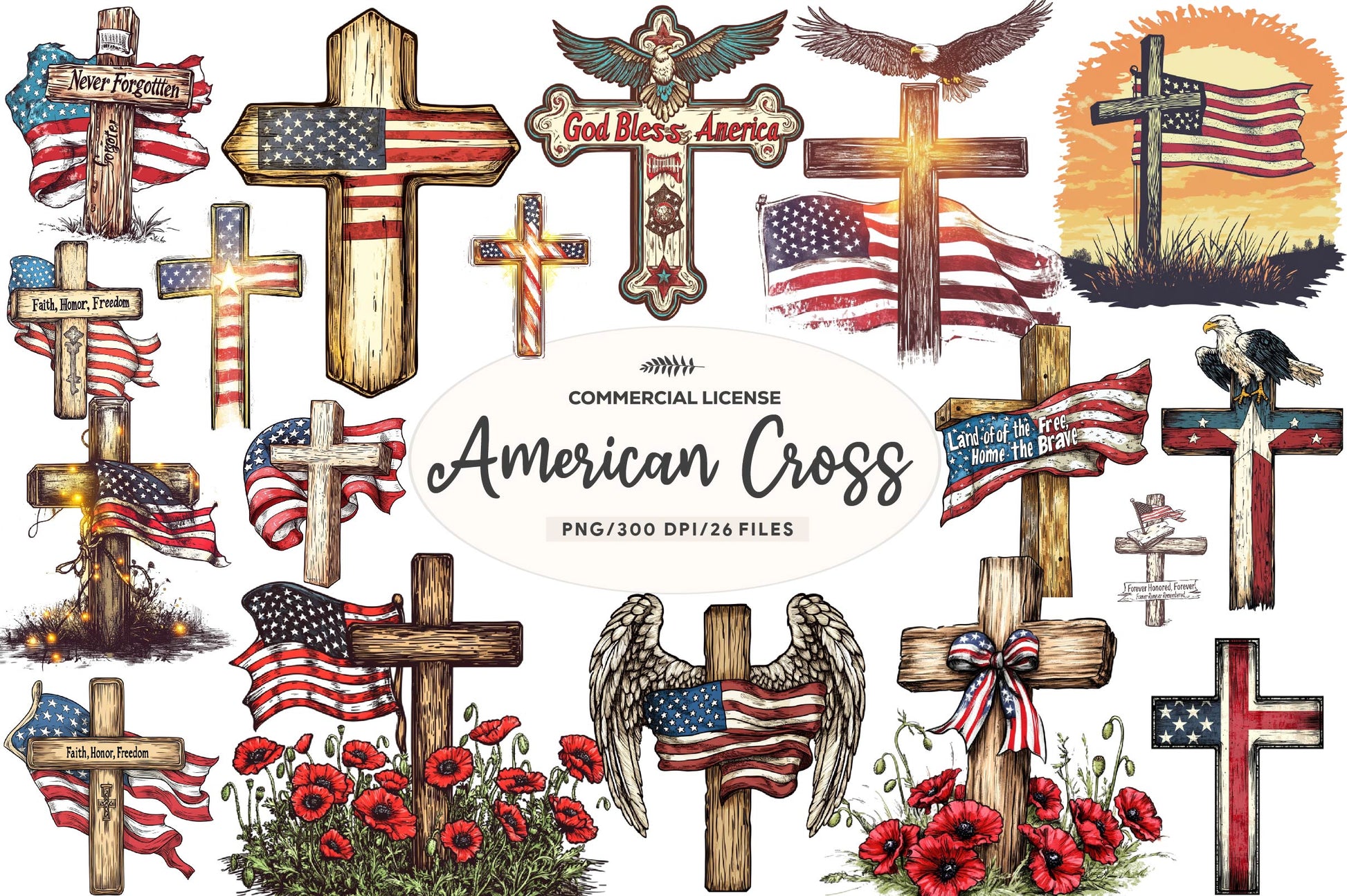 American Flag Cross Memorial Clipart Bundle - CraftNest - Digital Crafting and Art