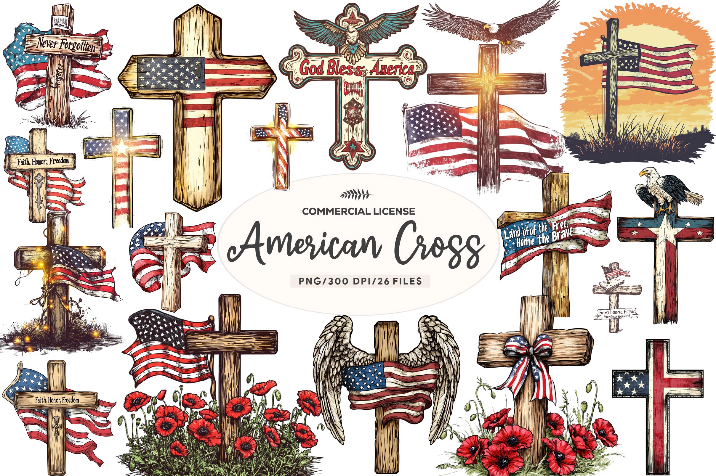 American Flag Cross Memorial Clipart Bundle - CraftNest - Digital Crafting and Art