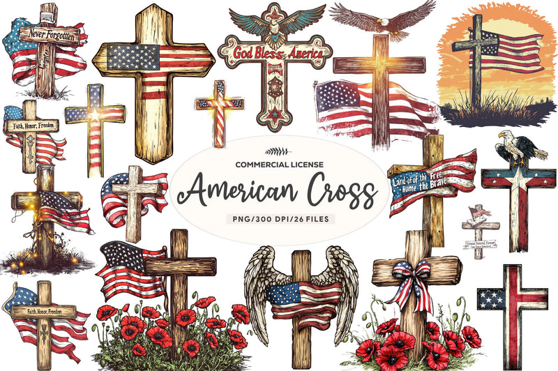 American Flag Cross Memorial Clipart Bundle - CraftNest - Digital Crafting and Art