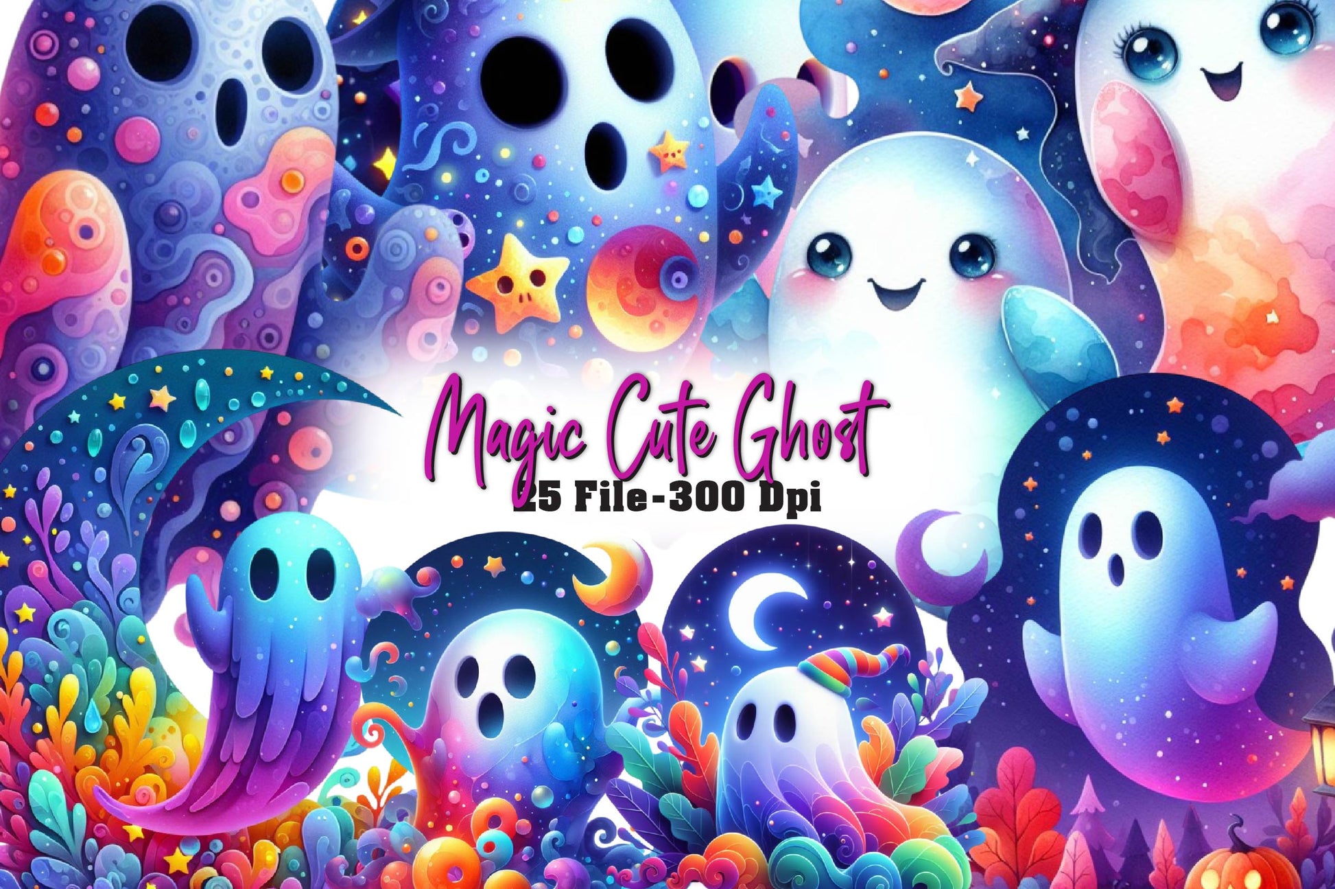 Magic Cute Ghost Clipart Bundle - CraftNest - Digital Crafting and Art