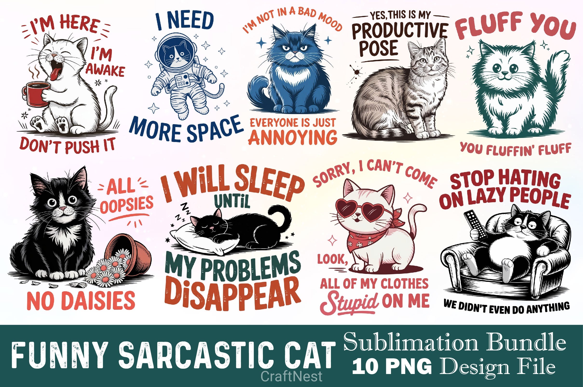 Funny Sarcastic Cat Clipart Bundle 4 - CraftNest - Digital Crafting and Art