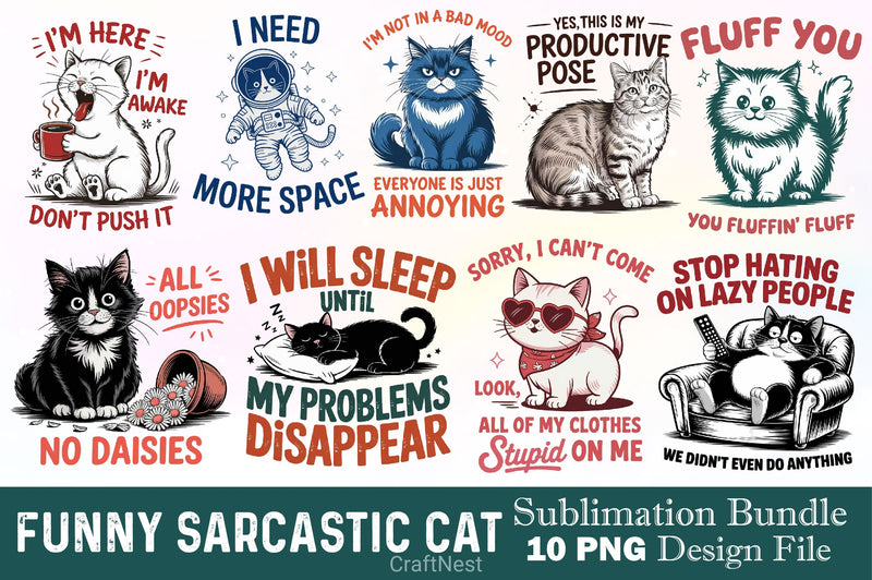 Funny Sarcastic Cat Clipart Bundle 4 - CraftNest - Digital Crafting and Art