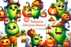 Halloween Little Green Monster Clipart Bundle - CraftNest - Digital Crafting and Art
