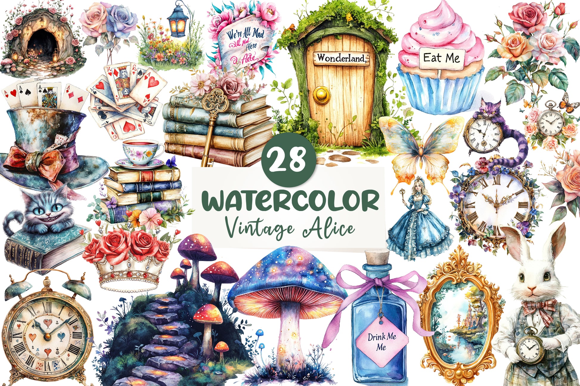 Vintage Alice In Wonderland Clipart Bundle - CraftNest - Digital Crafting and Art