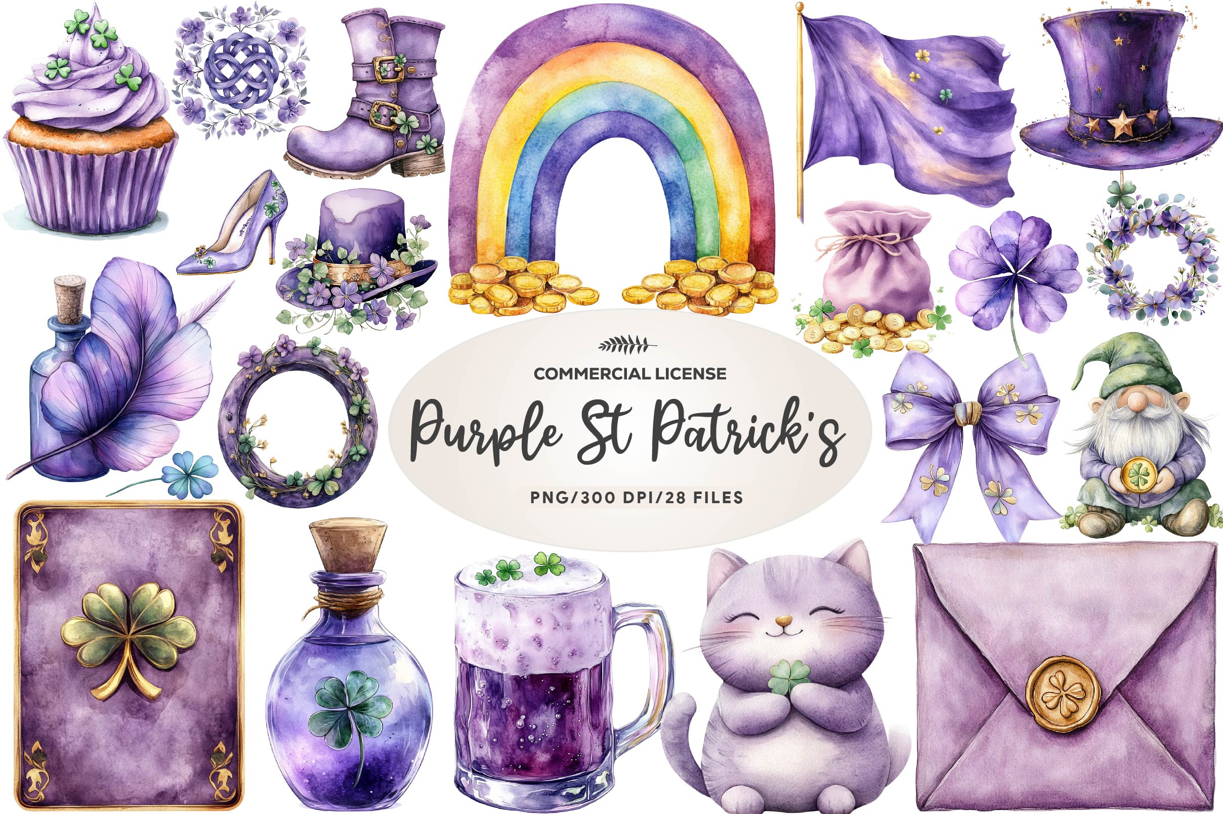 Pastel Purple St Patrick's Clipart Bundle 1 - CraftNest - Digital Crafting and Art