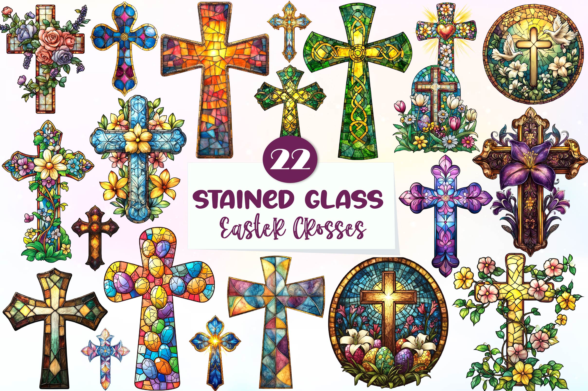 Stained Glass Easter Crosses Clipart Bundle - CraftNest - Digital Crafting and Art