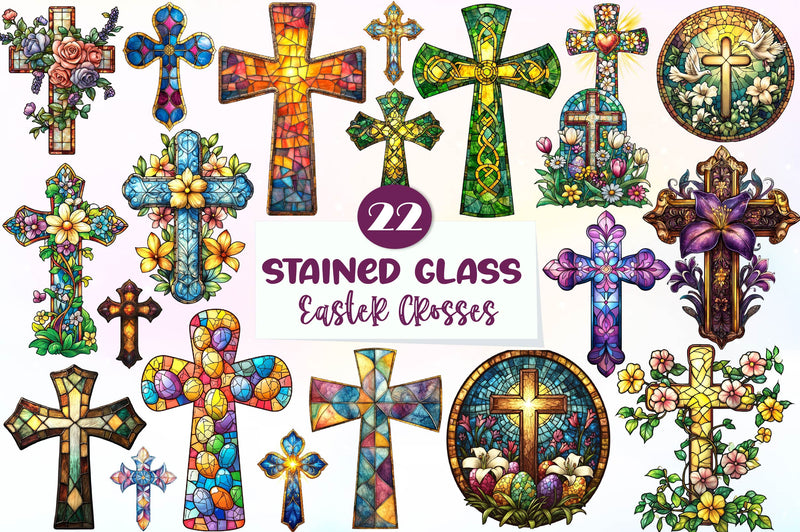 Stained Glass Easter Crosses Clipart Bundle - CraftNest - Digital Crafting and Art