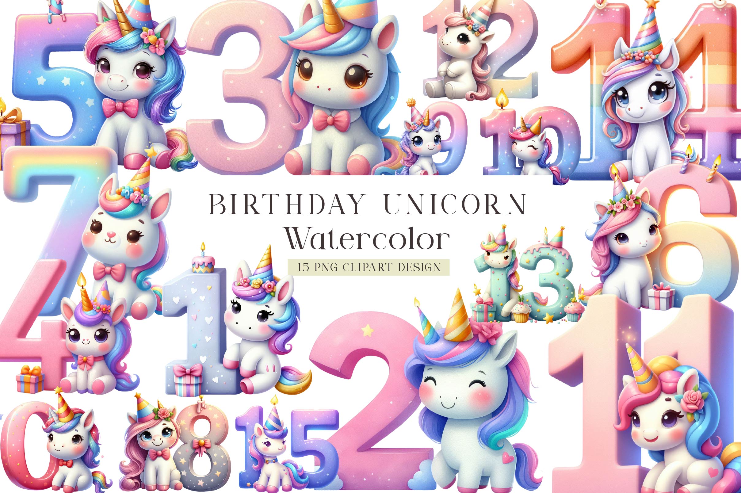 Birthday Unicorn Clipart Bundle - CraftNest - Digital Crafting and Art