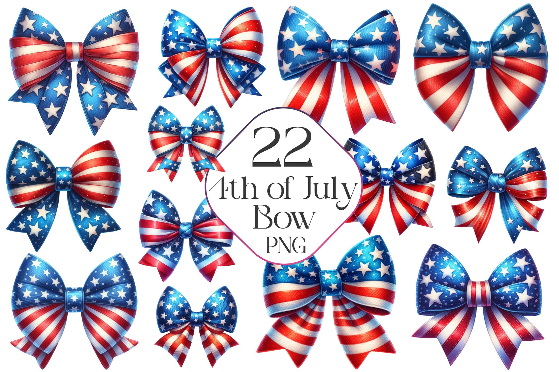 4th Of July Big Bow Ribbon Clipart Bundle - CraftNest - Digital Crafting and Art